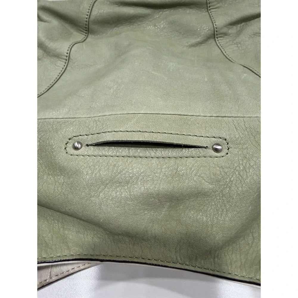 B Makowsky Leather Hobo Bag Sage Green Y2K Whipstitch Grommet Shoulder Purse